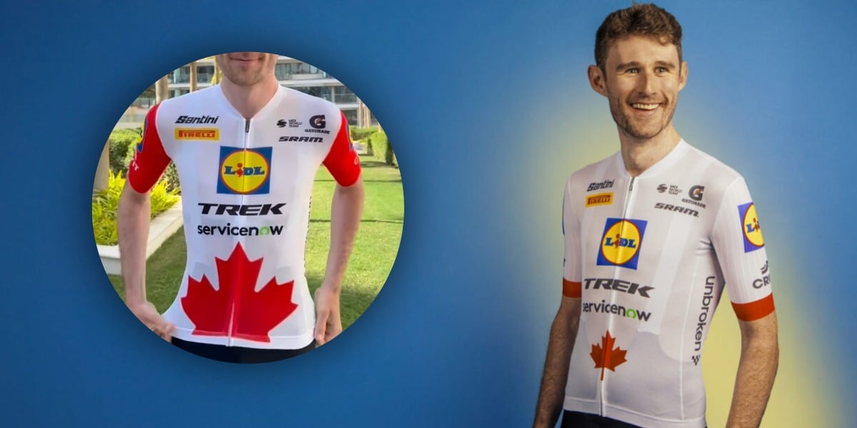 Derek Gee-West receives new Canadian champion jersey from Lidl-Trek