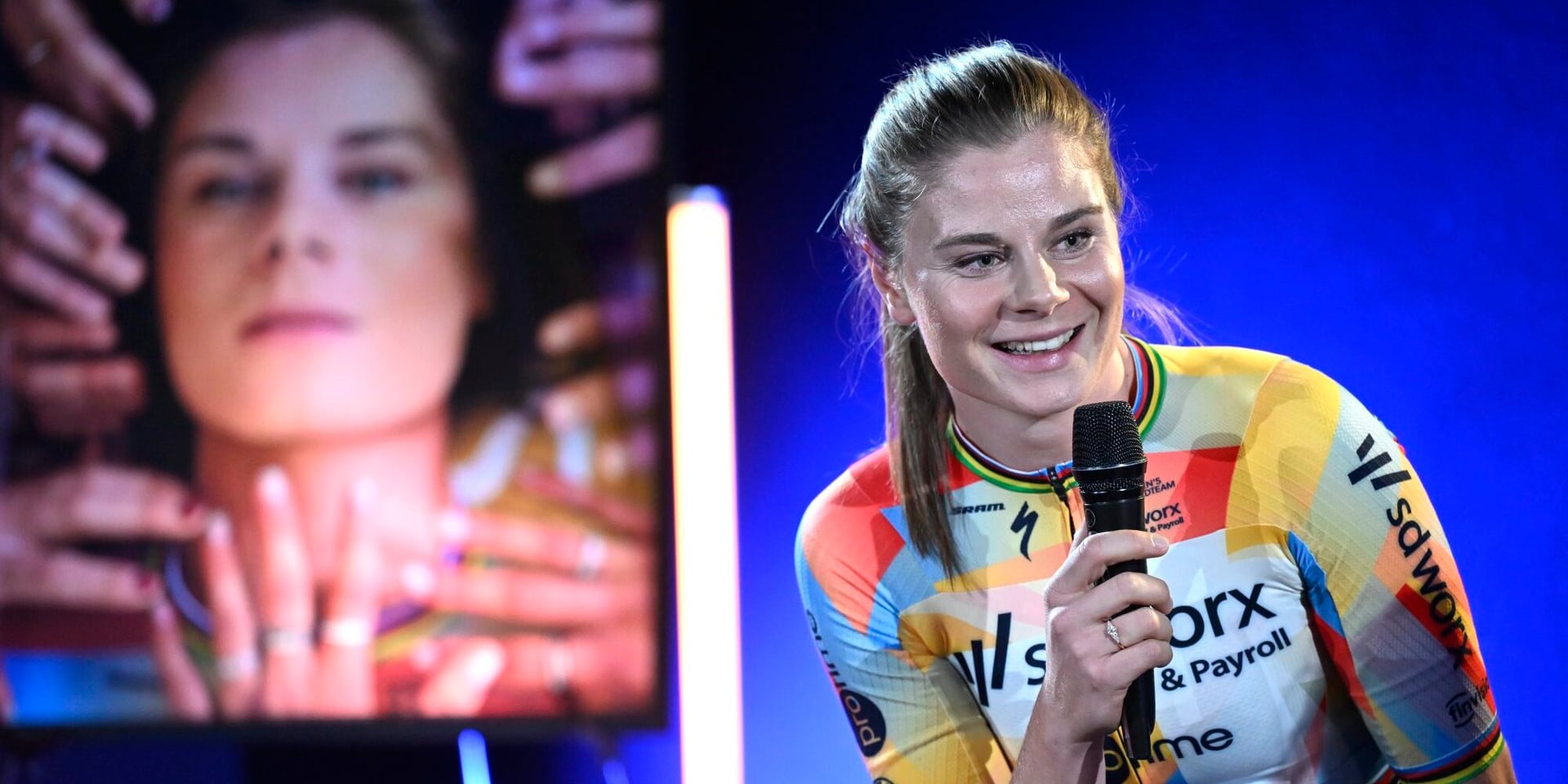 Kopecky at the team presentation ahead of the new season – photo: Fotopersburo Cor Vos