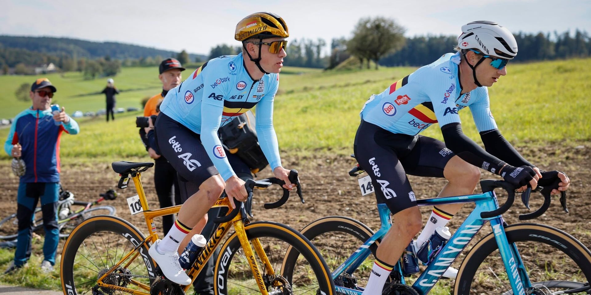 Quinten Hermans, with team leader Evenepoel on his wheel - photo: Cor Vos