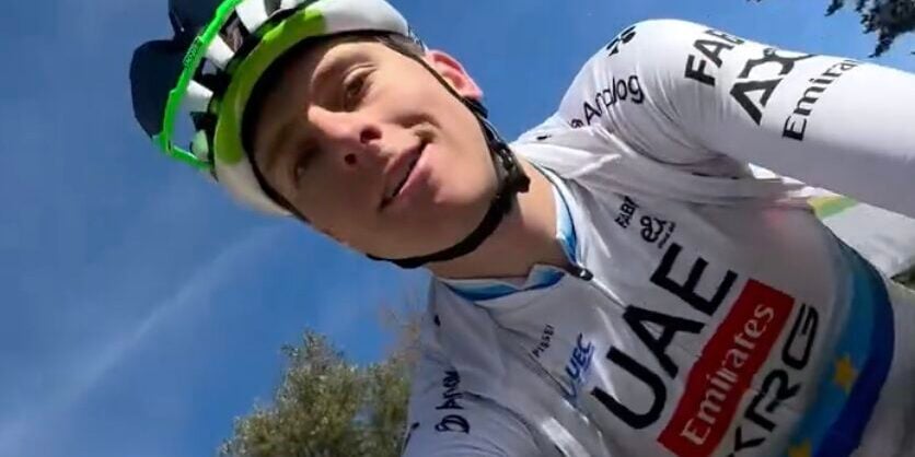 Tadej Pogacar finds way to show European champion jersey despite not racing in it