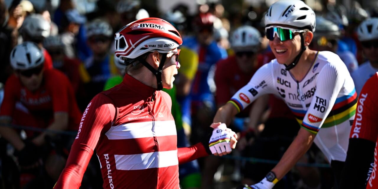 Vingegaard shakes hands with eternal rival Tadej Pogačar before the European Road Championships – photo: fotopersburo Cor Vos