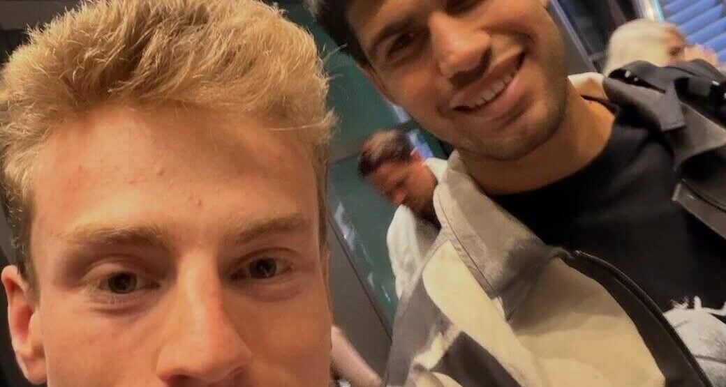 Now that's a selfie! Matthew Brennan photographed with top tennis player Carlos Alcaraz